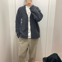 男装女装摇粒绒卫衣宽松开衫长袖V领刺绣保暖外套秋冬新款483980