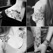 10张暗黑花朵纹身贴男女性感胸前臂环临时纹身纸防水持久花臂贴画