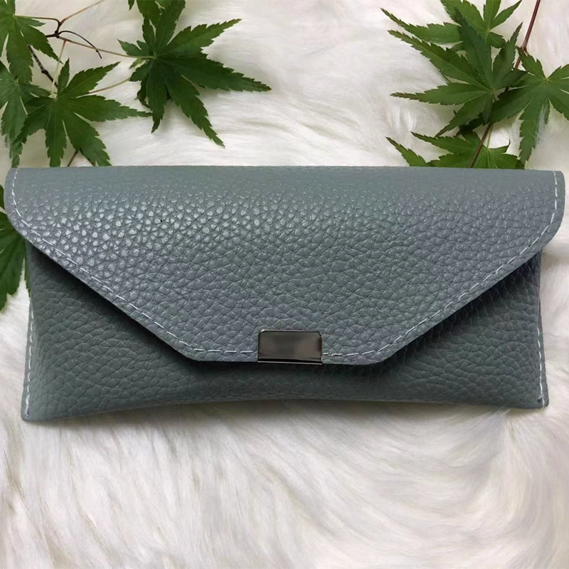 2024 new litchi pattern glasses soft bag square buckle soft glasses leather bag sunglasses glasses bag tide factory wholesale