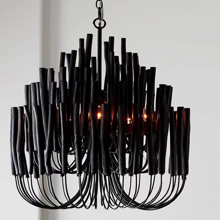 Living Room Chandelier Bedroom Wooden Beads Bohemian Style Princess Children's Room Girls French Retro Cream Style Lamps