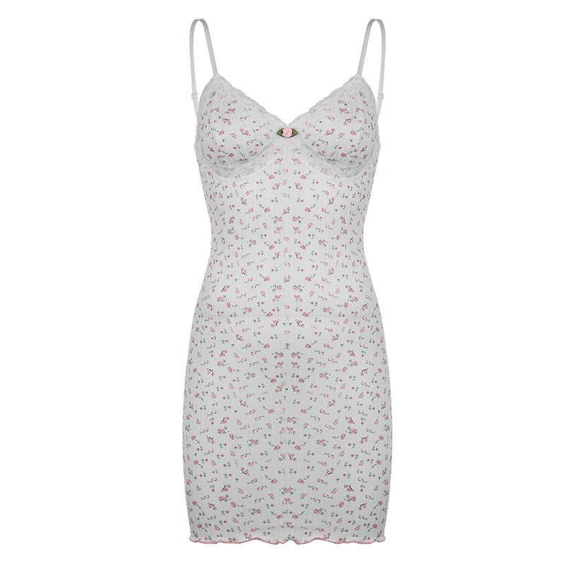 Women’s Floral Sling V-Neck Pajama Dress with Chest Pad and Elastic Waist — detail image 5