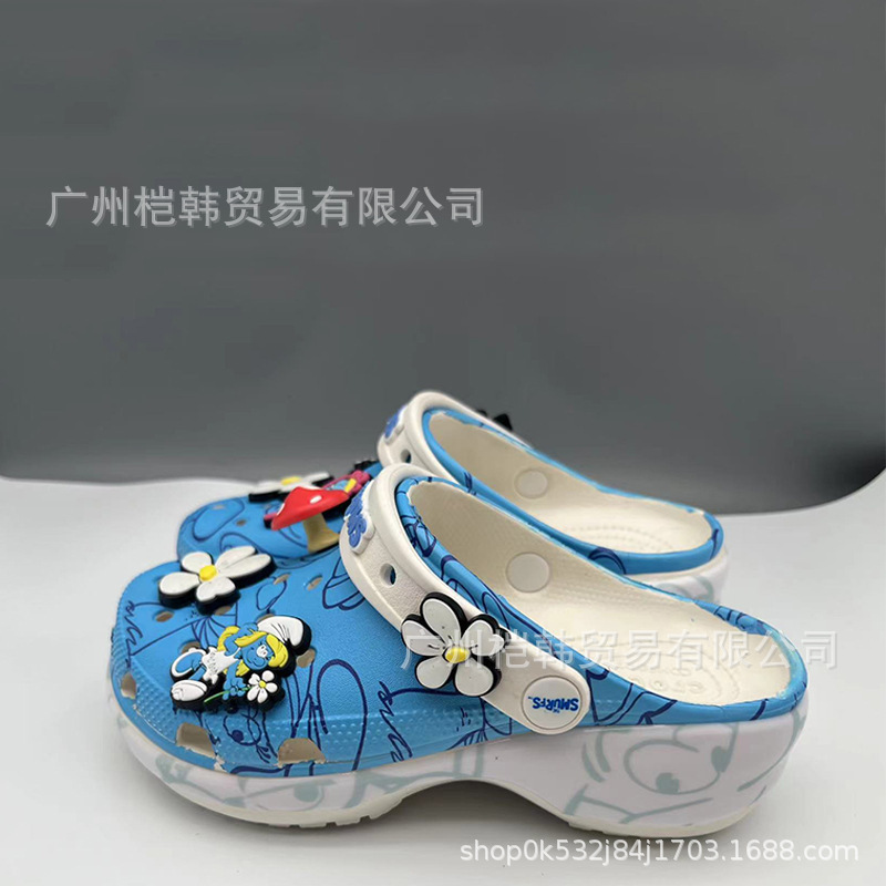 Cross Cloud Transfer/Smurf/Winnie the Pooh Croc Shoes Women's Medium Heel Thick Sole Heightening Outdoor Beach Shoes