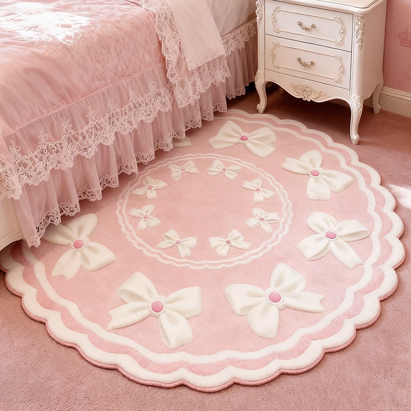 Cartoon Bow Imitation Cashmere Decorative Carpet Bedroom Wear-Resistant Cooling Bedside Blanket Living Room Stain-Resistant and Easy-Care Carpet