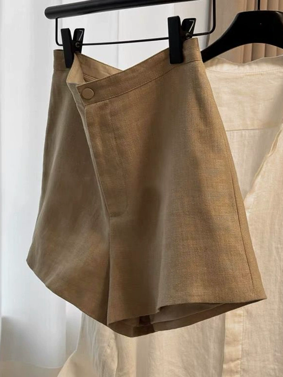 Высококачественный популярный предмет ~ дышащие широкие шорты из льна цвета старых денег для женщин, тонкая летняя верхняя одежда.