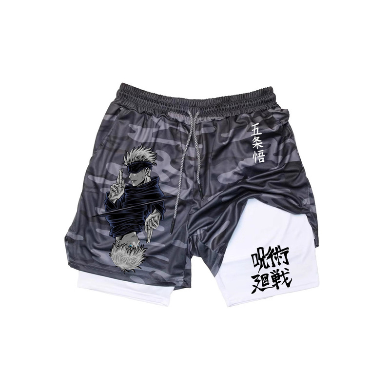 Anime Jujutsu Kaisen Men's Compression Shorts Quick Dry Sports Shorts Pocket Performance Gym 2 in 1 Shorts