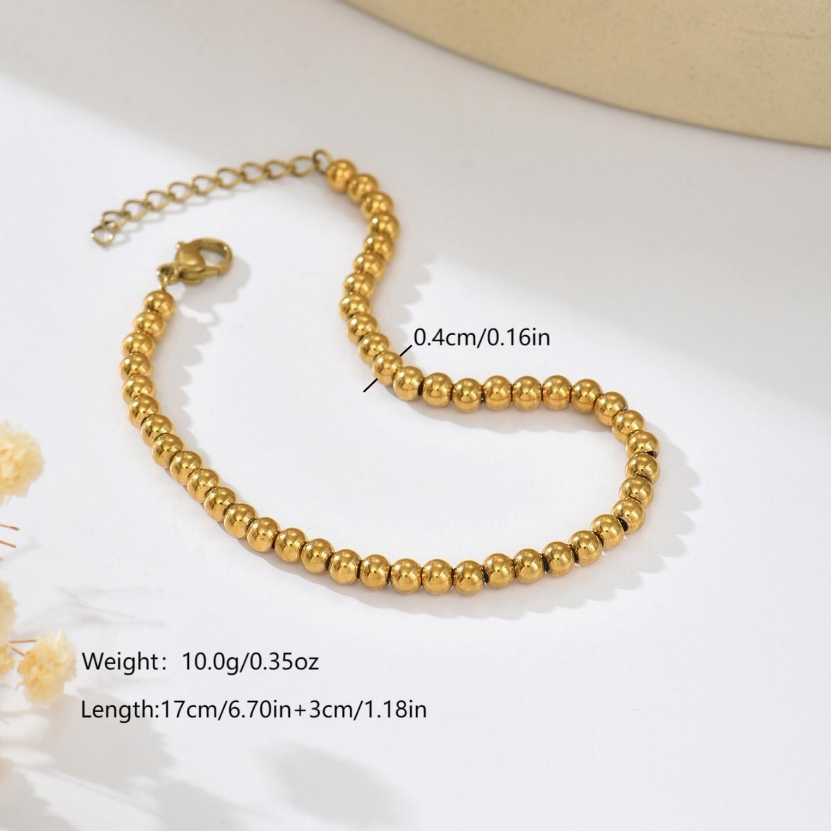 Elegant Gold Beaded Bracelet Titanium Steel Versatile Chain Link_voghion.com