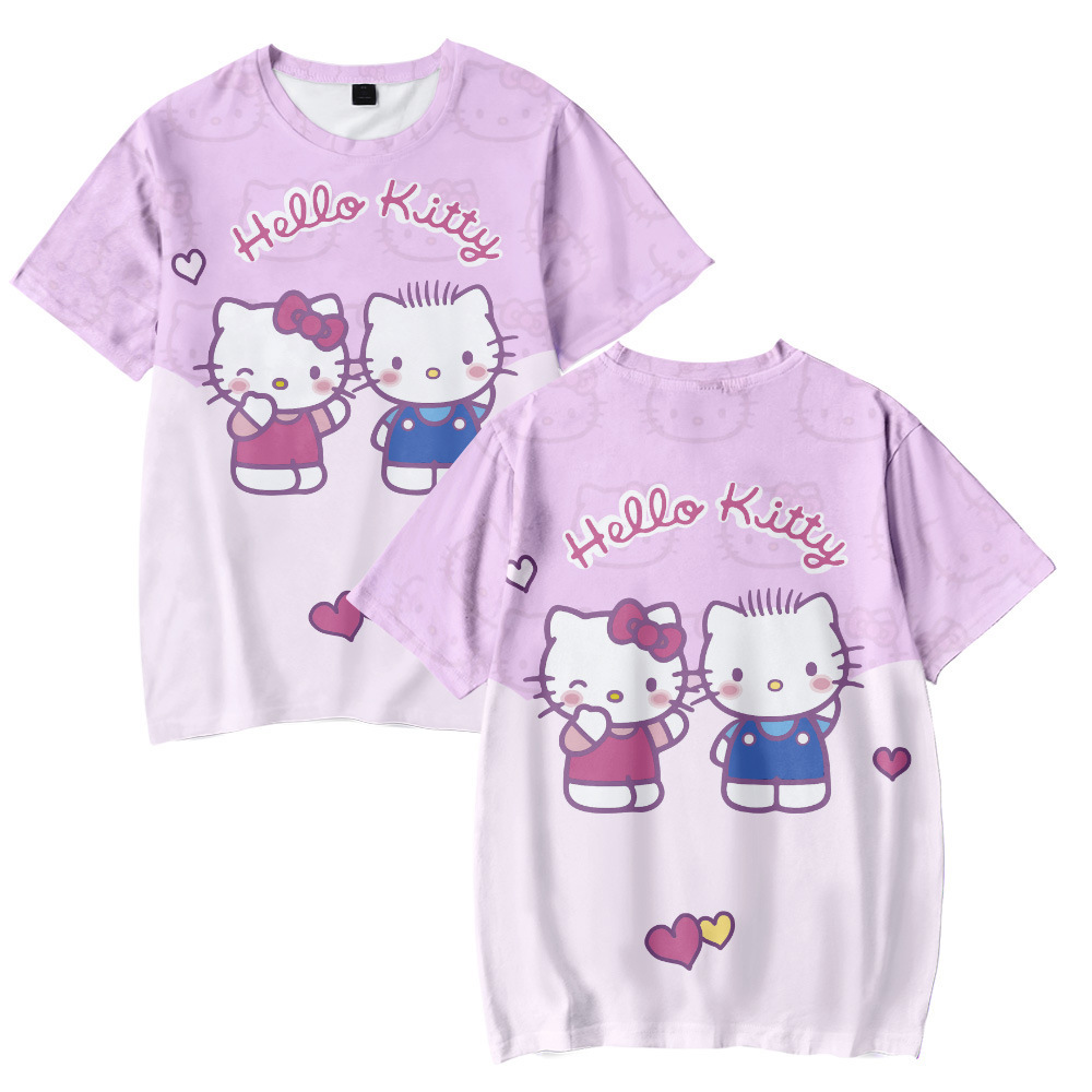 3D新品 HelloKitty 三丽鸥凯蒂猫短袖T恤数码印花圆领成人童装