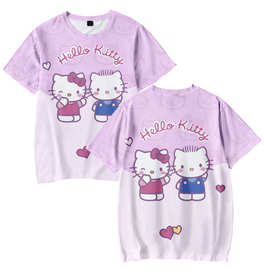 3D新品 HelloKitty 三丽鸥凯蒂猫短袖T恤数码印花圆领成人童装