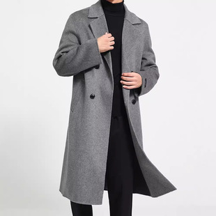 100 Australian Hair Autumn and Winter High-end Men's Double-sided Woolen Coat Suit Double-breasted Mid-length Light Luxury Suit Jacket