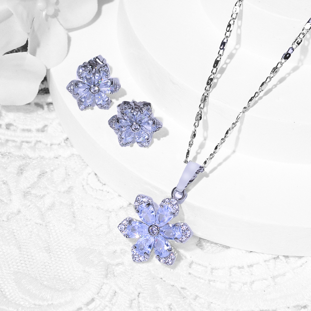Nuevas opciones transfronterizas de diseño de moda de cobre de zinc pendientes de piedra collar conjunto de joyas pendientes de joyas de mujer