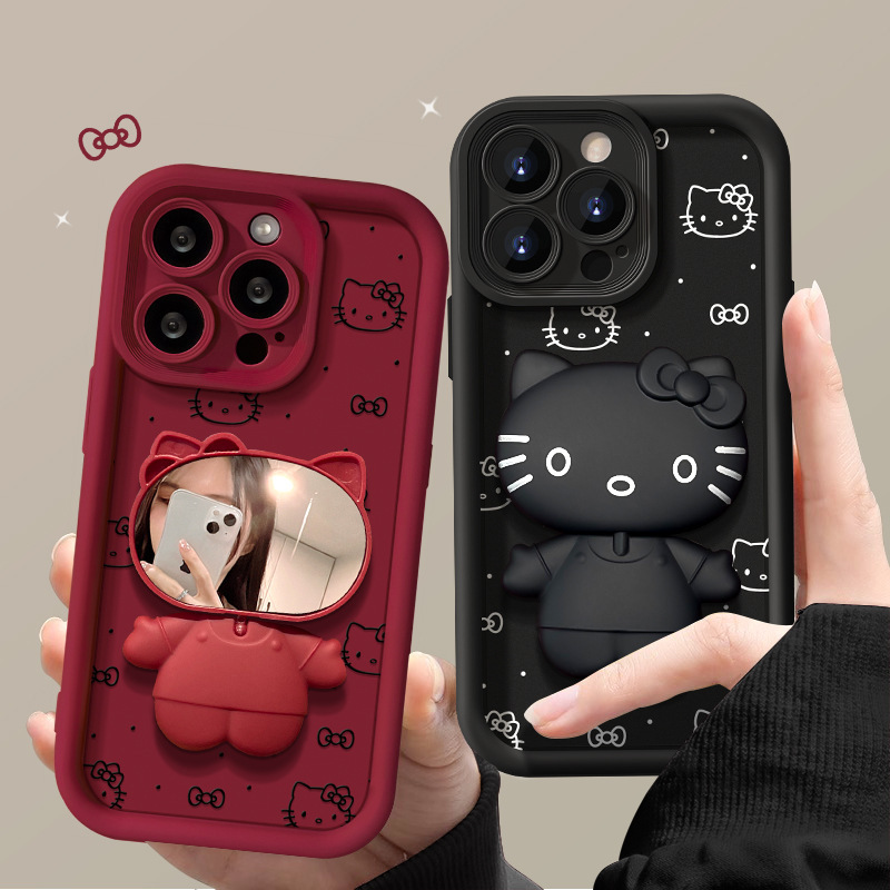 For Apple 15 mobile phone case iPhone13promax cat mirror bracket 12/11 frosted silicone 7plus
