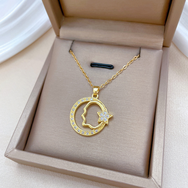 Gorgeous Pentagram Necklace Titanium Steel Full Diamond Jewelry_voghion.com