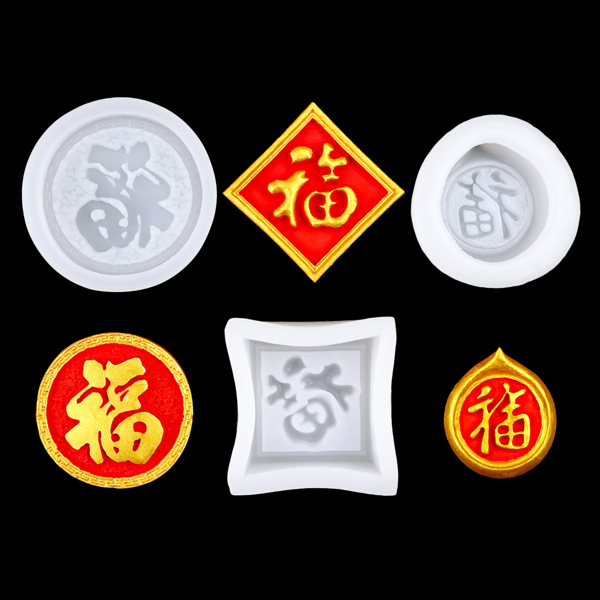 Molde de Silicona para Fondant con Caracteres Chinos de Fu y Shou de Silicona para Repostería