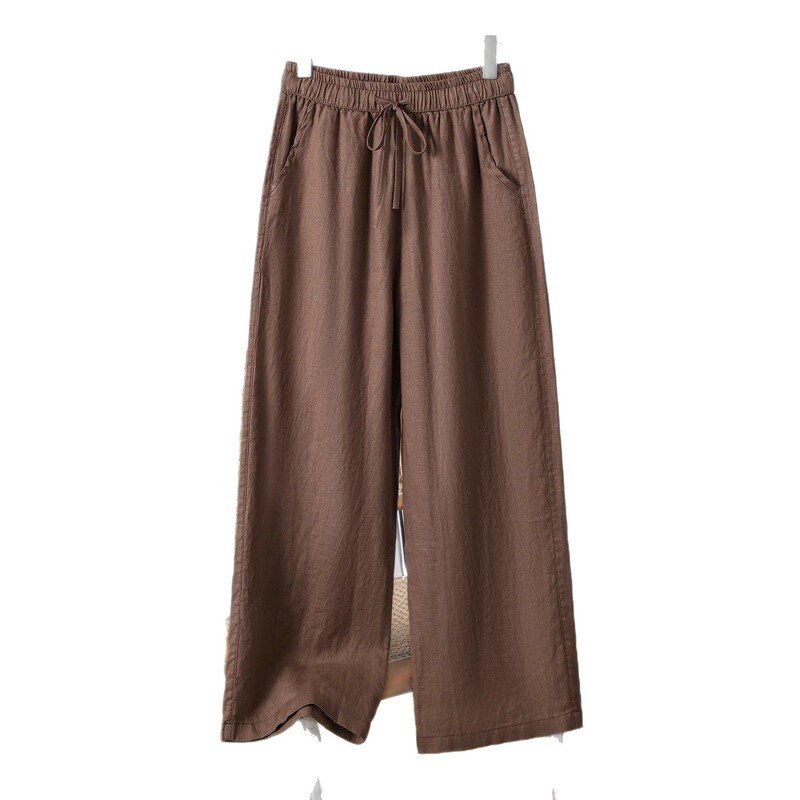綿とリネンのワイドレッグパンツ、女性用9点パンツ、夏用、薄手、涼しく、通気性、伸縮性、ハイウエスト、カジュアル、ルーズ、スリム、ストレートパンツ|undefined