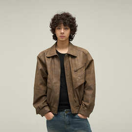 美式做旧皮衣外套男2025年春秋季新款潮牌痞帅复古美拉德夹克情侣