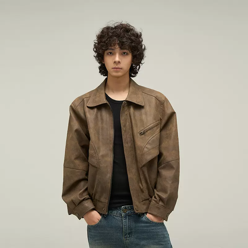 美式做旧皮衣外套男2025年春秋季新款潮牌痞帅复古美拉德夹克情侣