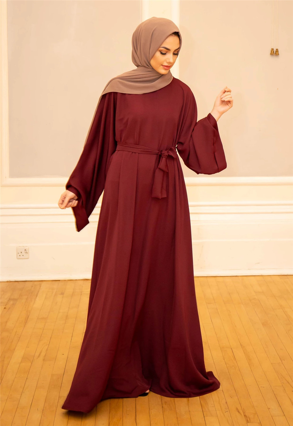 基础款跨境中东女装阿拉伯长袍纯色大码连衣裙Muslim Abaya详情16