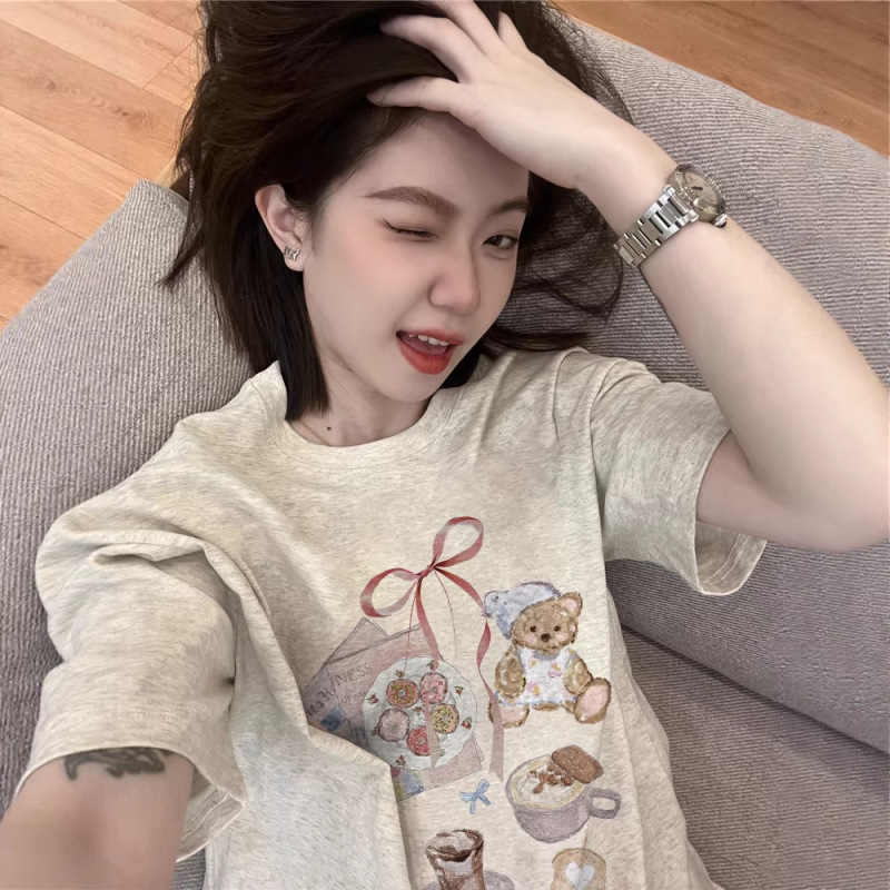 Plus-Size Pure Cotton European-Style American Short-Sleeve T-Shirt for Women, 2026 New Model, Loose Fit, 100kg Lazy Design Niche Top