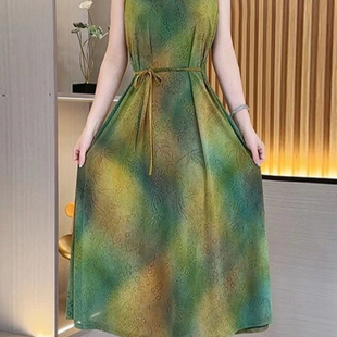 Mom's New Dress, Summer Long Dress, Fashionable Waist-Cinching Satin Slimming Mid-Length Sleeveless Skirt, Elegant Vest