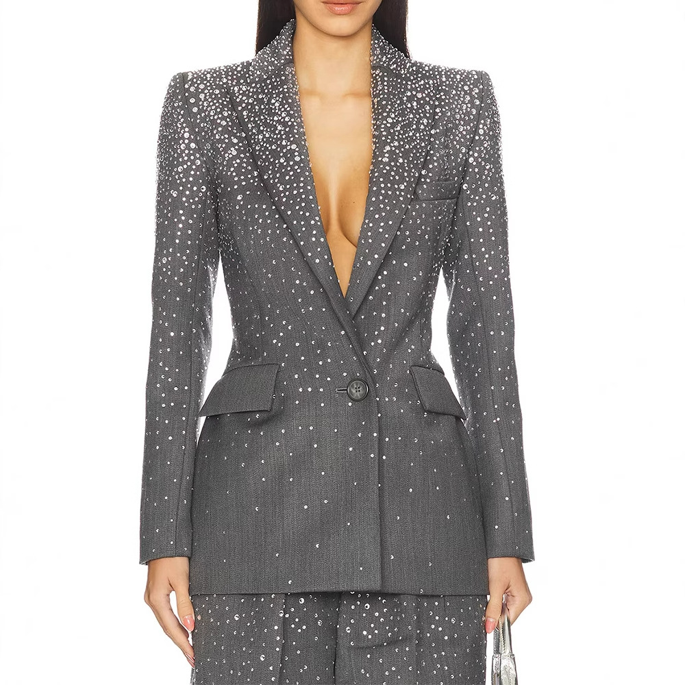 Nanyou Women's Shoulder Padded Rhinestone Blazer 2025 Autumn/Winter New Niche Design High-End Light Luxury Elegant Top