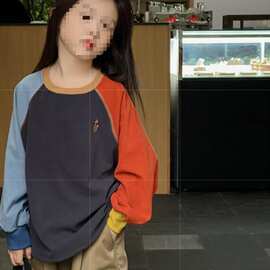 2025新款洋气儿童撞色打底衫春秋中大童上衣潮童装女童插肩袖T恤