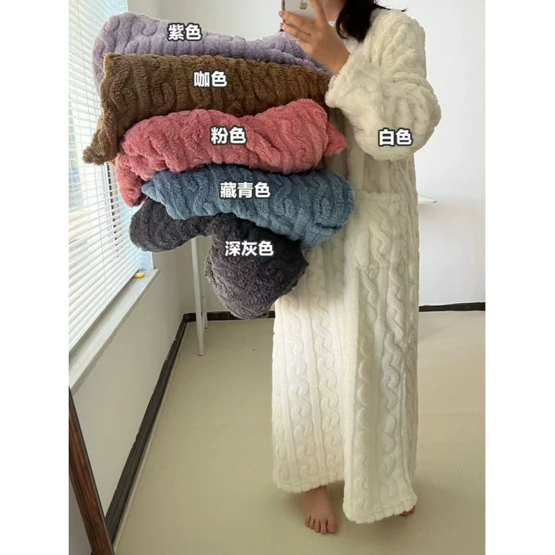Теплый пижамный комплект, коралловый бархат, зимнее длинное bathrobe для отдыха, оверсайз