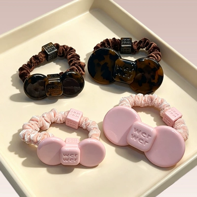 High-End Version Barbie Pink Amber Color Hair Tie New Acetate Material Bow Flower Hair Accessory Hair Rope