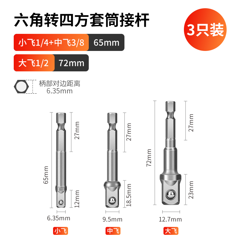 El mango hexagonal gira la barra de conexión del manguito de conexión de la llave eléctrica del taladro eléctrico de mano 6.3 gira 1 / 2 1 / 4 cuadrado