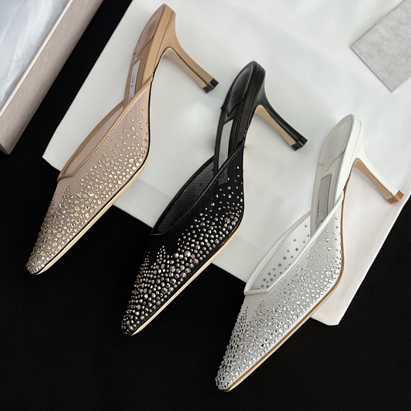 Summer women's slippers square toe stiletto heels
