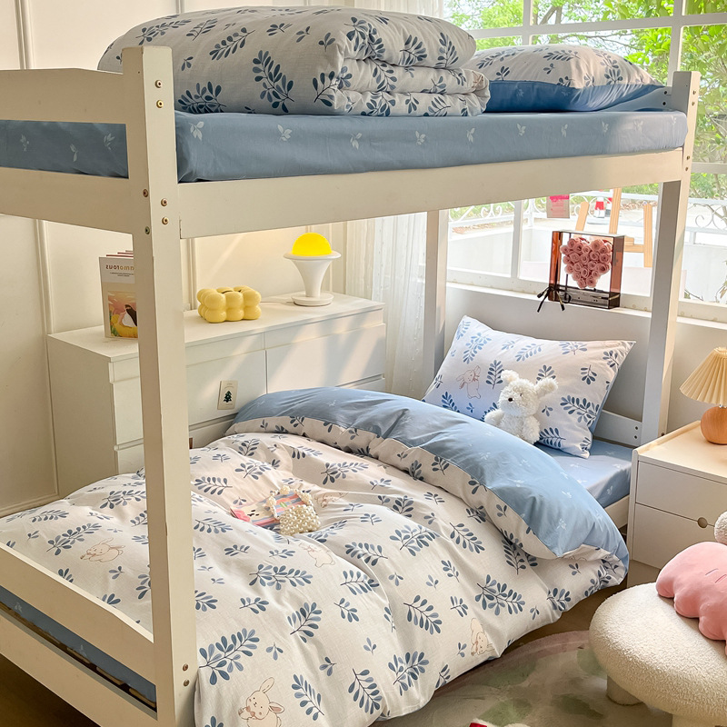 Edredón de algodón completo un conjunto completo de ropa de cama de seis piezas, dormitorio de estudiantes individuales, colchón de cama de tres piezas