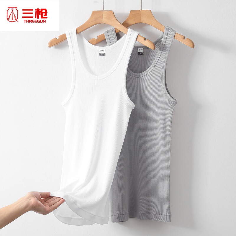 Three-Gun Vest Men's Pure Cotton Threaded High-Elastic Summer Slim Sports Bottoming Vest Pure Cotton Breathable Hurdle Vest