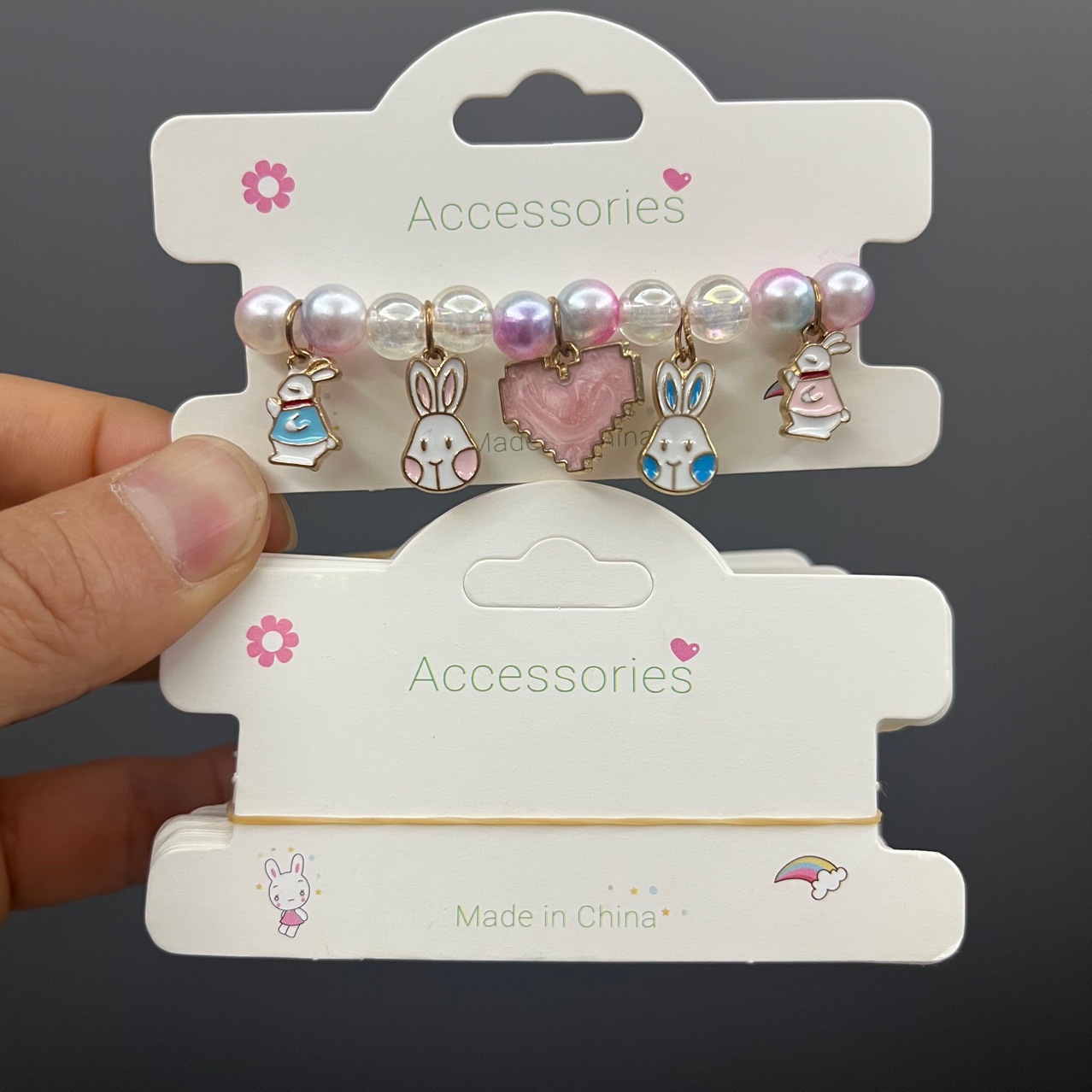 Kp873韩版可爱小兔手链包装卡纸发圈皮筋diy卡片配件小花工字卡头