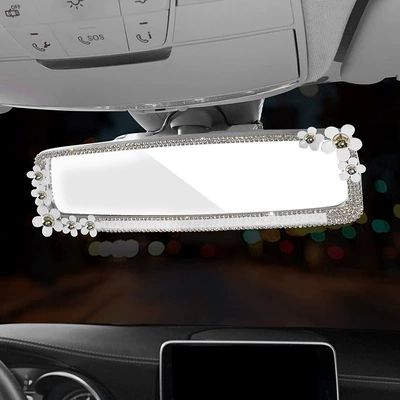Cross-border diamond-encrusted car to expand the field of view mirror car rearview mirror diamond small chrysanthemum car modified large mirror (Sun visor rearview mirror) - as-shown