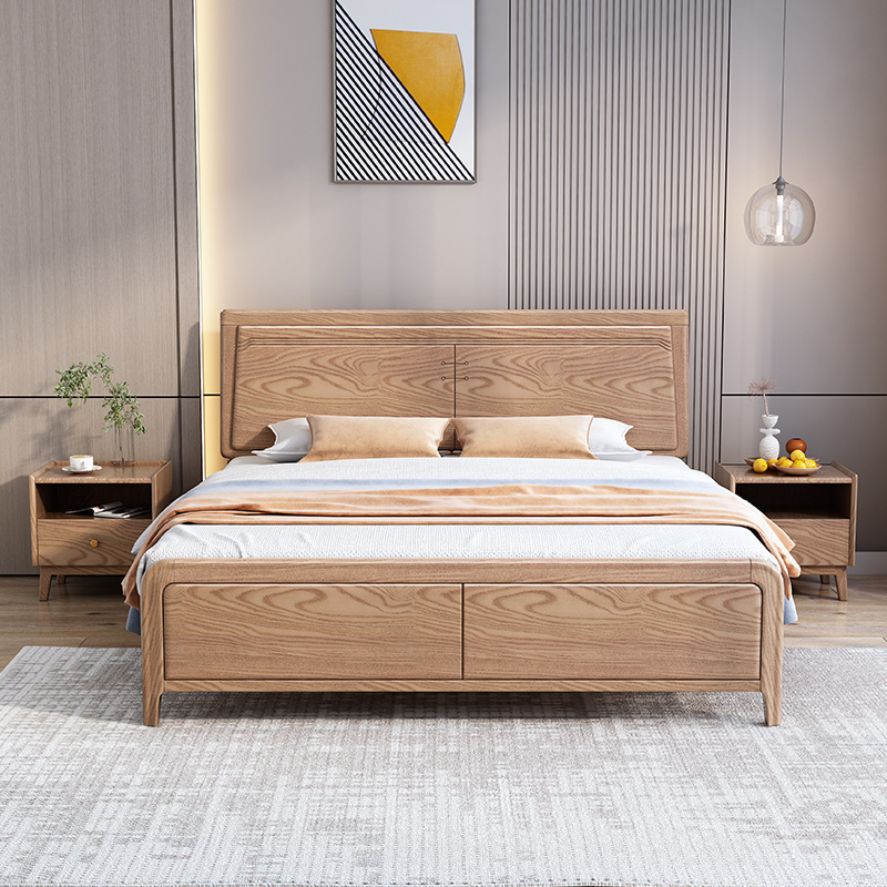 North European solid wood bed 1.5m white ash double bed modern minimalist 1.8 master bedroom solid wood furniture natural wood style wedding bed