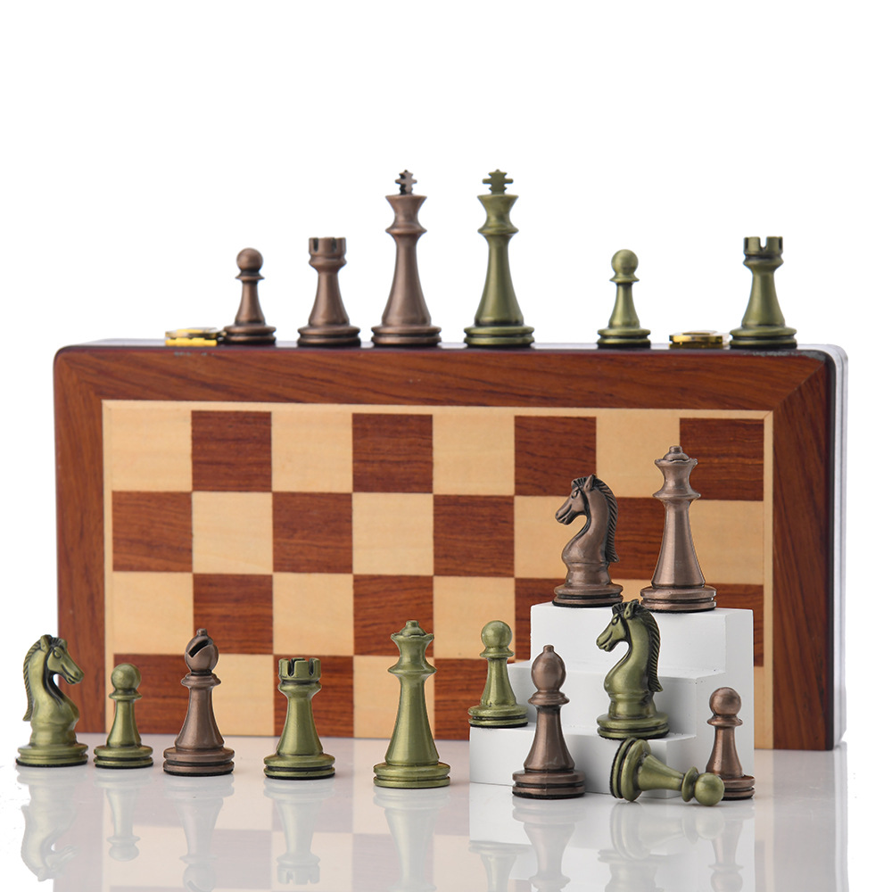 Cross Border Metal Chess suit Folding Chessboard Beginner Bronze Chess Western Chess Puzzle Game