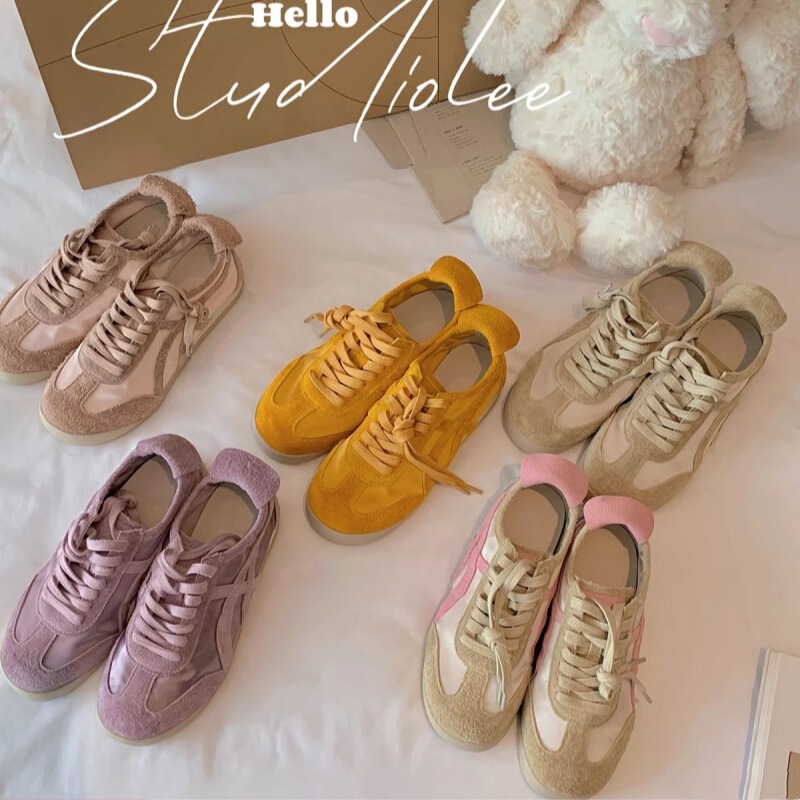 Cowhide Version ~ Retro Stylish Color-Block Lace-Up 2026 Spring New Versatile Casual Style German Training Shoes for Women