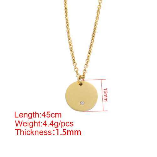 Minimalist fashionable mirror-polished stainless steel necklace pendant geometric round with diamonds laser logo pendant