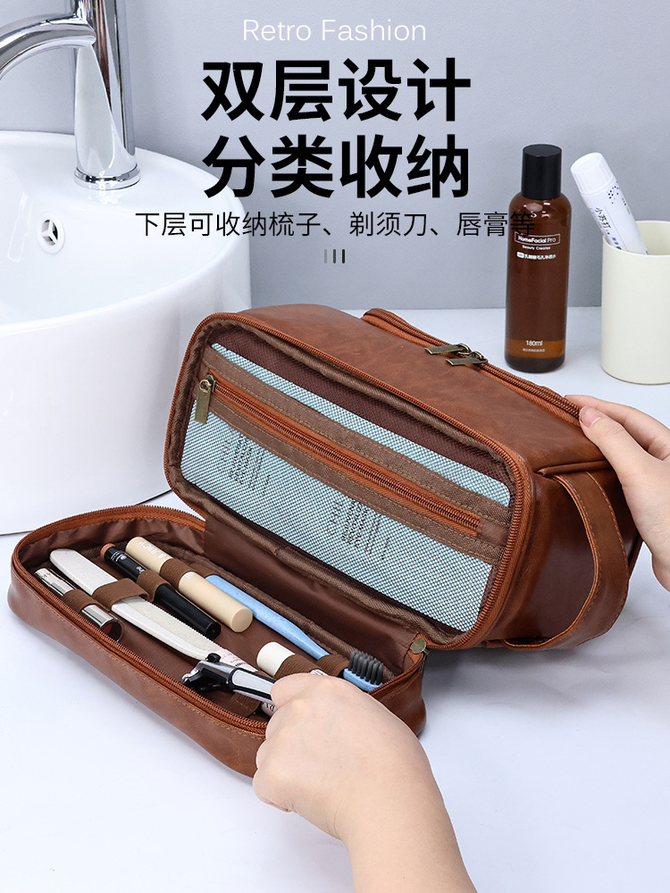 Neceser de viaje para hombre de doble capa, portátil, con gancho, para cosméticos, para viajes de negocios, de Amazon.