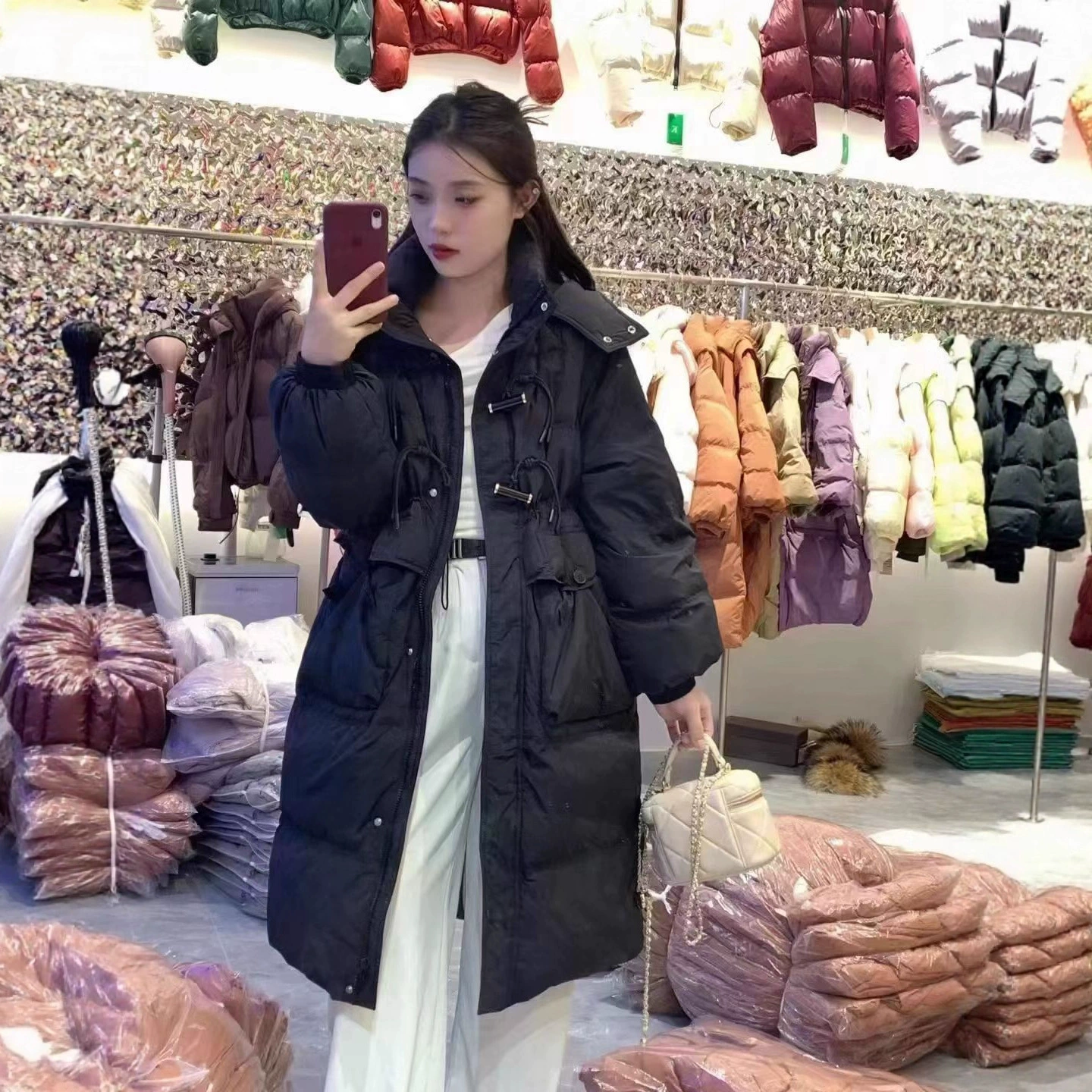 Зимняя новинка 2025: Элитный женский пуховик средней длины, ниже колена, с капюшоном, утолщенный, оверсайз, из белого утиного пуха, теплая верхняя одежда.