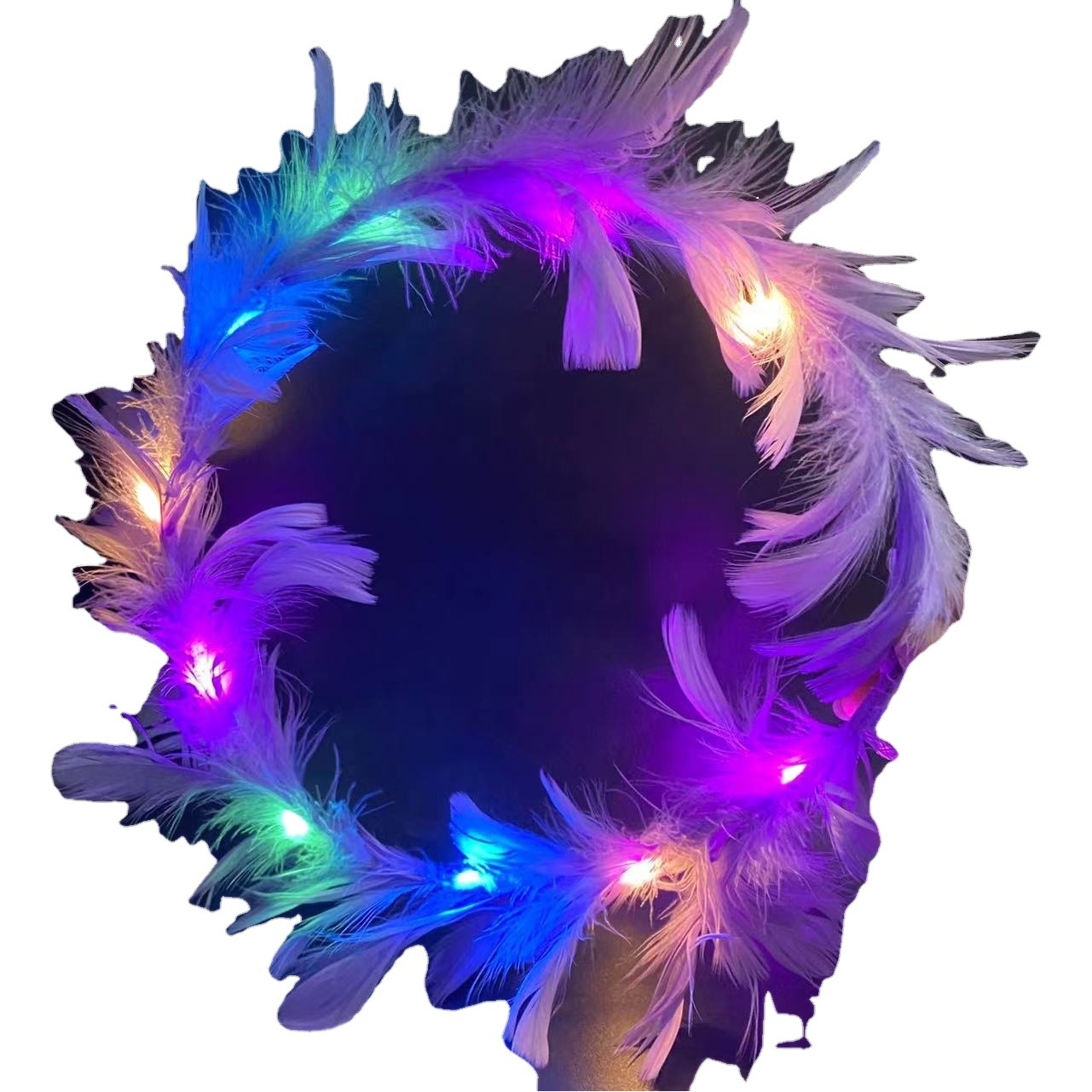 Nueva Hada pluma luminosa Garland Ángel pluma de ganso Garland punto escénico puesto flash tocado horquilla Fuente de la fábrica