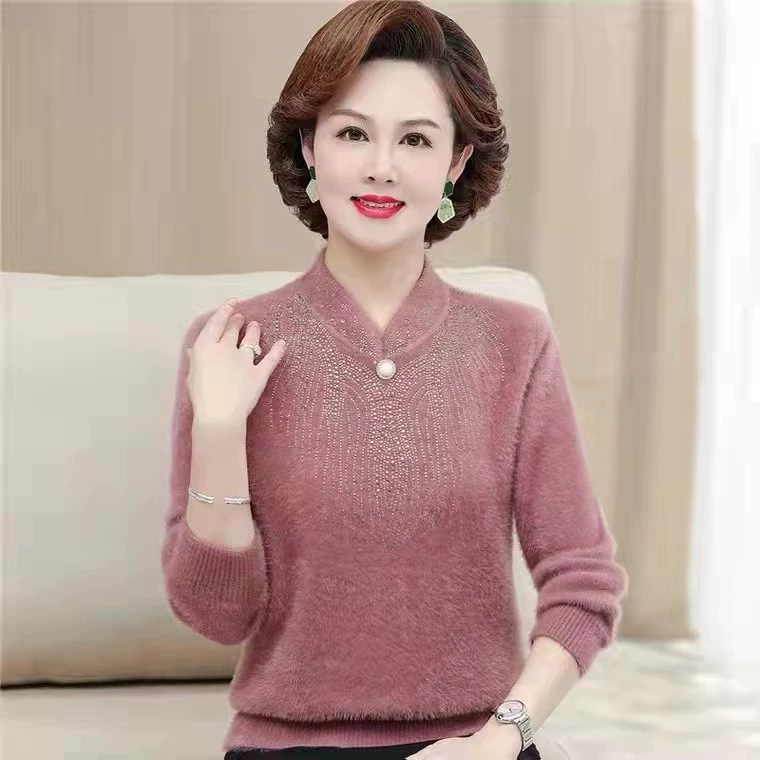Зимний свитер для мамы на флисовой подкладке, свободный женский утолщенный цельный бархатный свитер из норки, нижняя рубашка среднего возраста