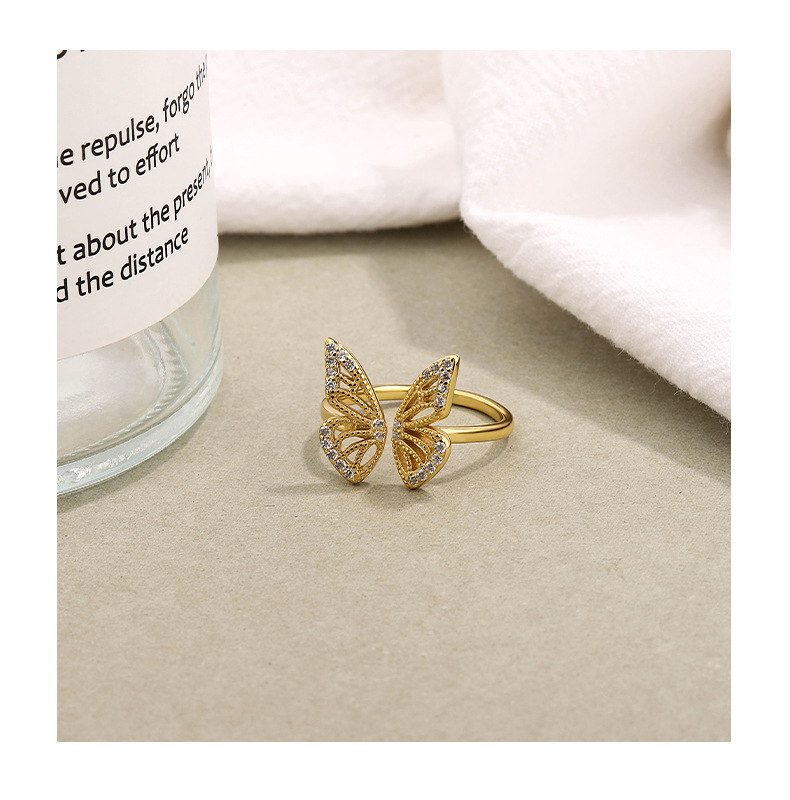 Simple S925 Sterling Silver Hollow Butterfly Adjustable Open Ring Female display picture 2