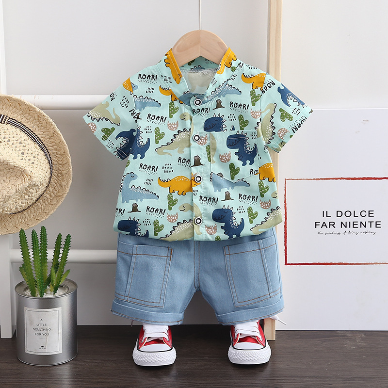 Children's clothing summer clothing 1234 years old children's suit 0-4 summer small boy shirt short sleeve Denim shorts 2-piece set