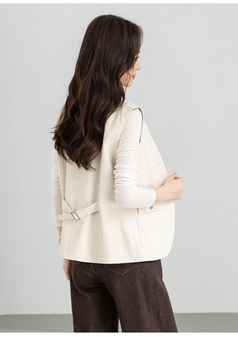 Áo gile nữ phong cách Nhật cổ điển chất liệu cotton pha lanh, dáng không tay, thiết kế layer độc đáo — màu sắc chi tiết 25