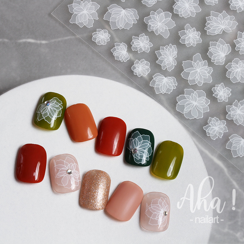 Aha Nail Art Adhesive Sticker White Semi-transparent ins Wind Star Moon White Cloud Flower Small Pattern Nail Decoration Sticker