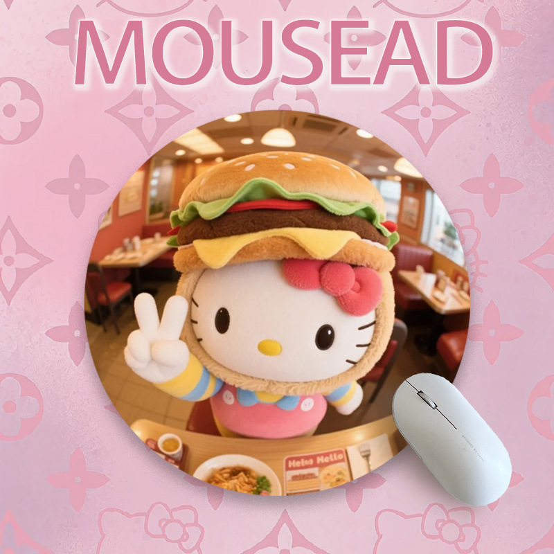 キティ魚眼マウスパッド小さなかわいい面白い女の子オフィスマットインターネットセレブ周辺機器ラウンドマットレザー滑り止め|undefined