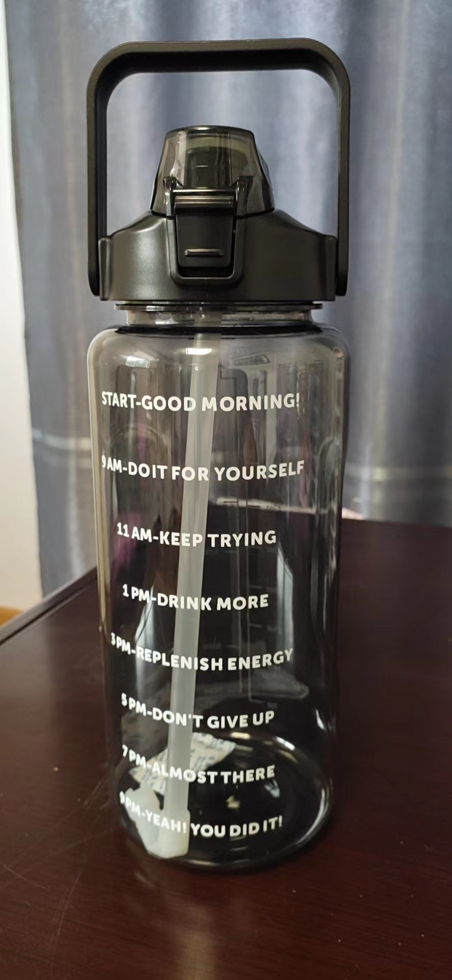 2000ml plastic space cup with time scale, straight cylinder, large capacity, outdoor sports water bottle, transparent spring lid water cup pic 6