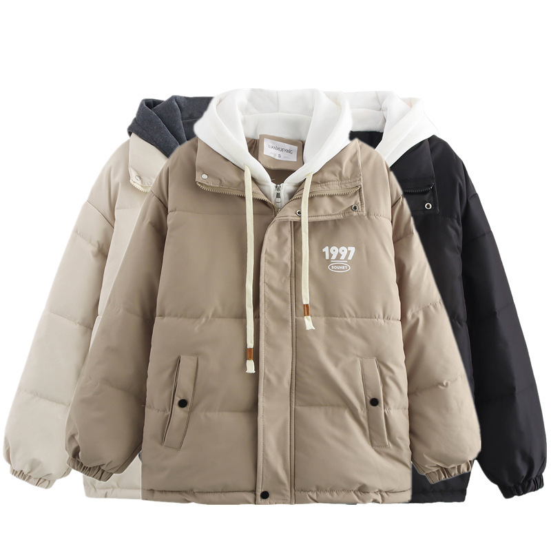 ZA跨境女装批发 假两件连帽棉服外套女韩版学生加厚保暖面包服