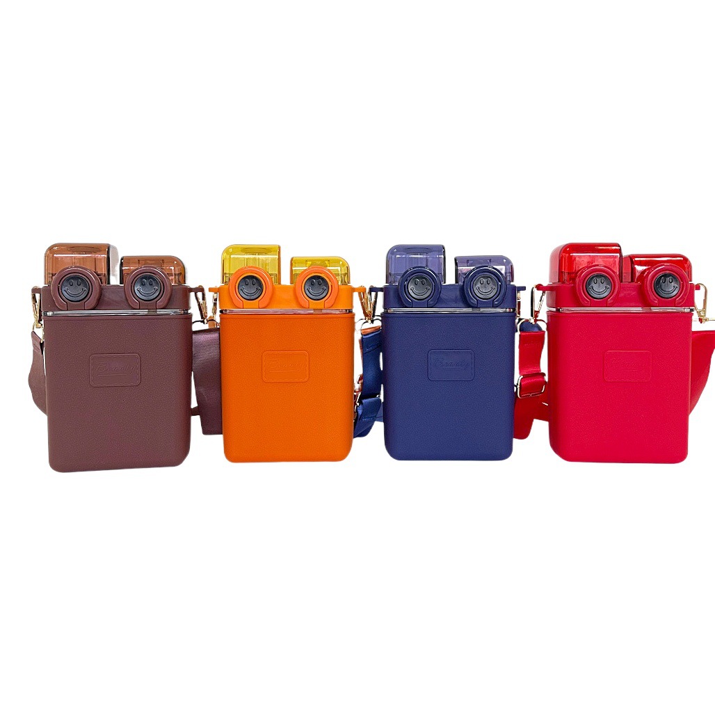 Verano nueva gran capacidad de doble taza de beber Correa portátil para niños de doble capa de plástico taza estudiante de alta mirada botella de agua