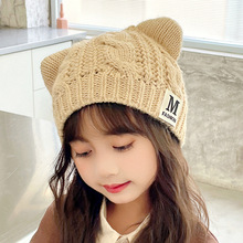 网红儿童帽子秋冬女童猫耳朵毛线针织帽可爱洋气小公主套头帽